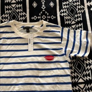 NWT Jcrew Stripe Embroidered Lip Pocket Tee